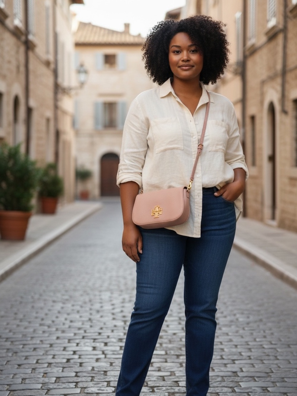 Tory Burch Britten Convertible Crossbody BlushPink Pebbled Leather